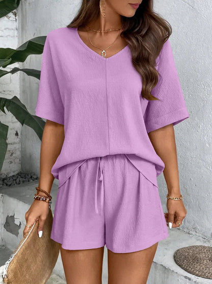 Lara - Ensemble ample avec haut à manches mi-longues et short à col en V