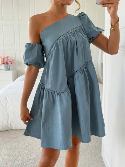 Cressida - Robe élégante asymétrique à volants et manches courtes pour femme