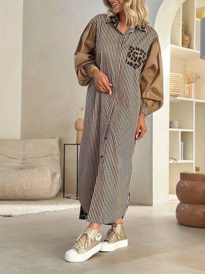 Agnes - Robe longue élégante à imprimé léopard et à rayures