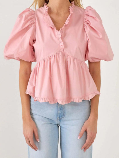 Kath - Élégante blouse peplum à manches bouffantes