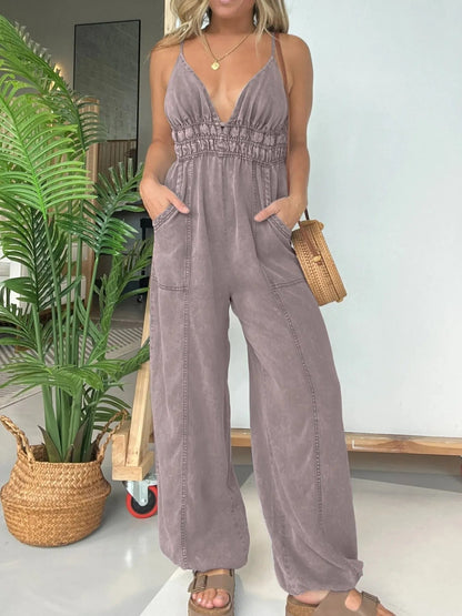 Leena - Combinaison ample à bretelles fines et jambes larges