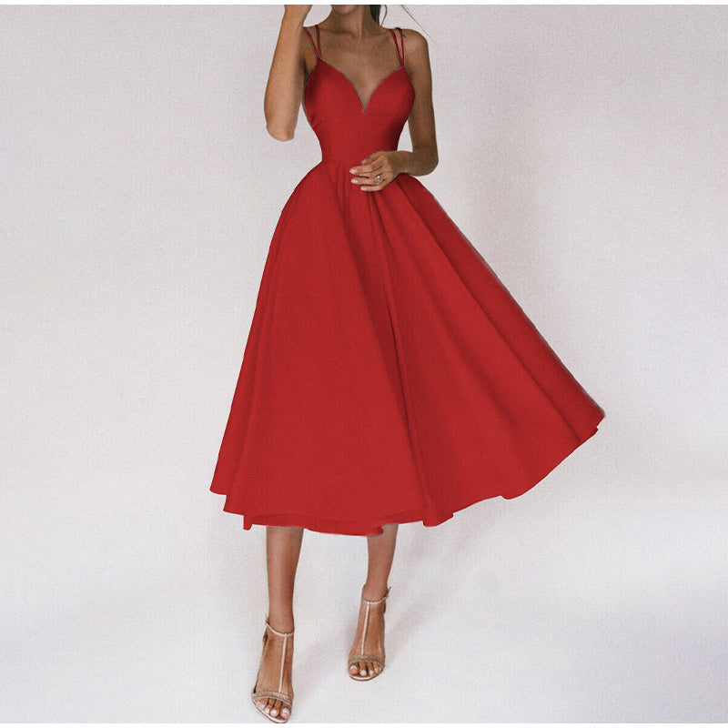 Hélène |  Robe élégante à bretelles et col en V