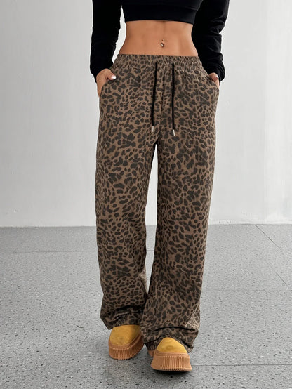 Rhoda - Pantalon de survêtement à cordon de serrage imprimé léopard pour femmes