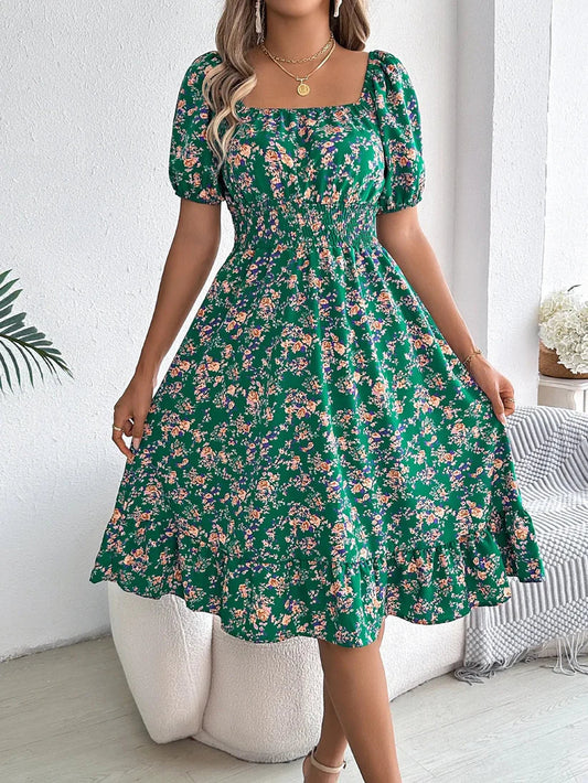 Vivian - Robe fleurie féminine à manches bouffantes