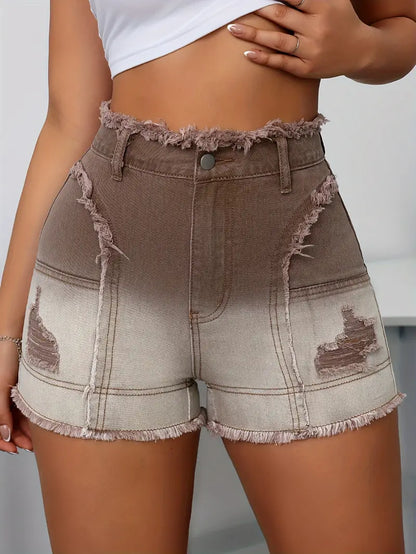 Luma - Short en jean taille haute effet vieilli ombré