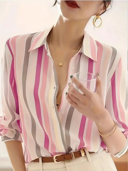 Dovie - Chemise boutonnée décontractée à rayures pour femme