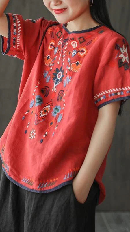 Ingrid - Blouse ethnique ample brodée