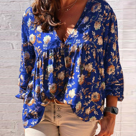 Dariana - Élégante blouse à manches longues et col en V avec imprimé floral