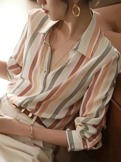 Dovie - Chemise boutonnée décontractée à rayures pour femme
