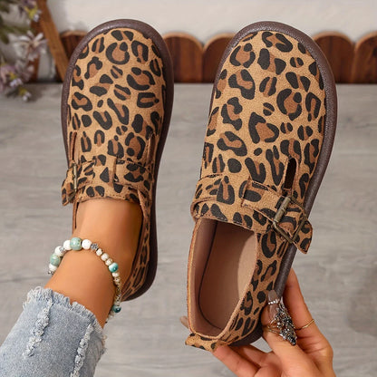 Ingrada - Chaussures plates pour femmes à imprimé léopard
