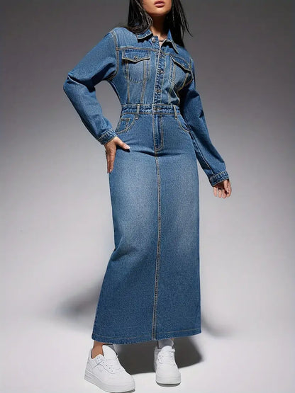 Lydia - Robe élégante à manches longues en jean pour femme