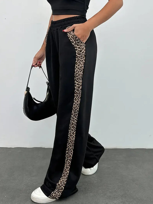 Dovie - Pantalon droit élégant avec bandes latérales à imprimé léopard