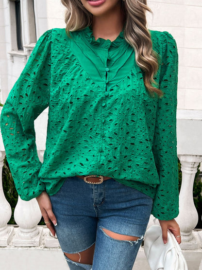 Faye - Blouse élégante à manches longues avec col rond et volants