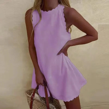 Magdalena - Mini robe sans manches à encolure festonnée