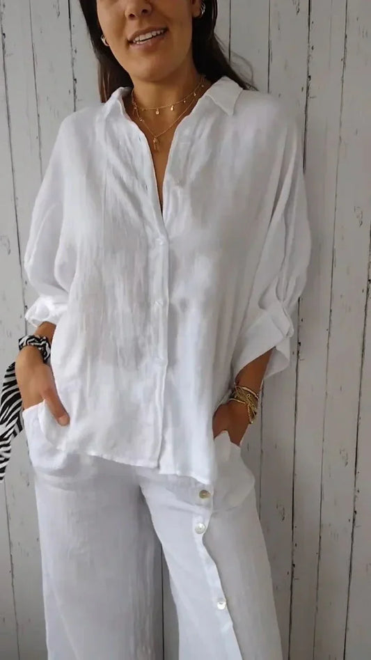 Harlow - Blouse en coton et lin avec patte de boutonnage