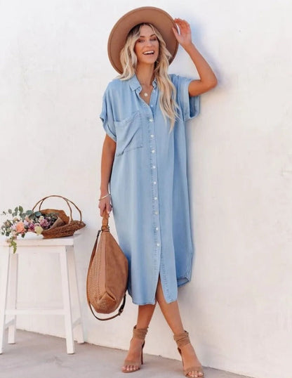 Emily - Robe chemise en denim à manches courtes