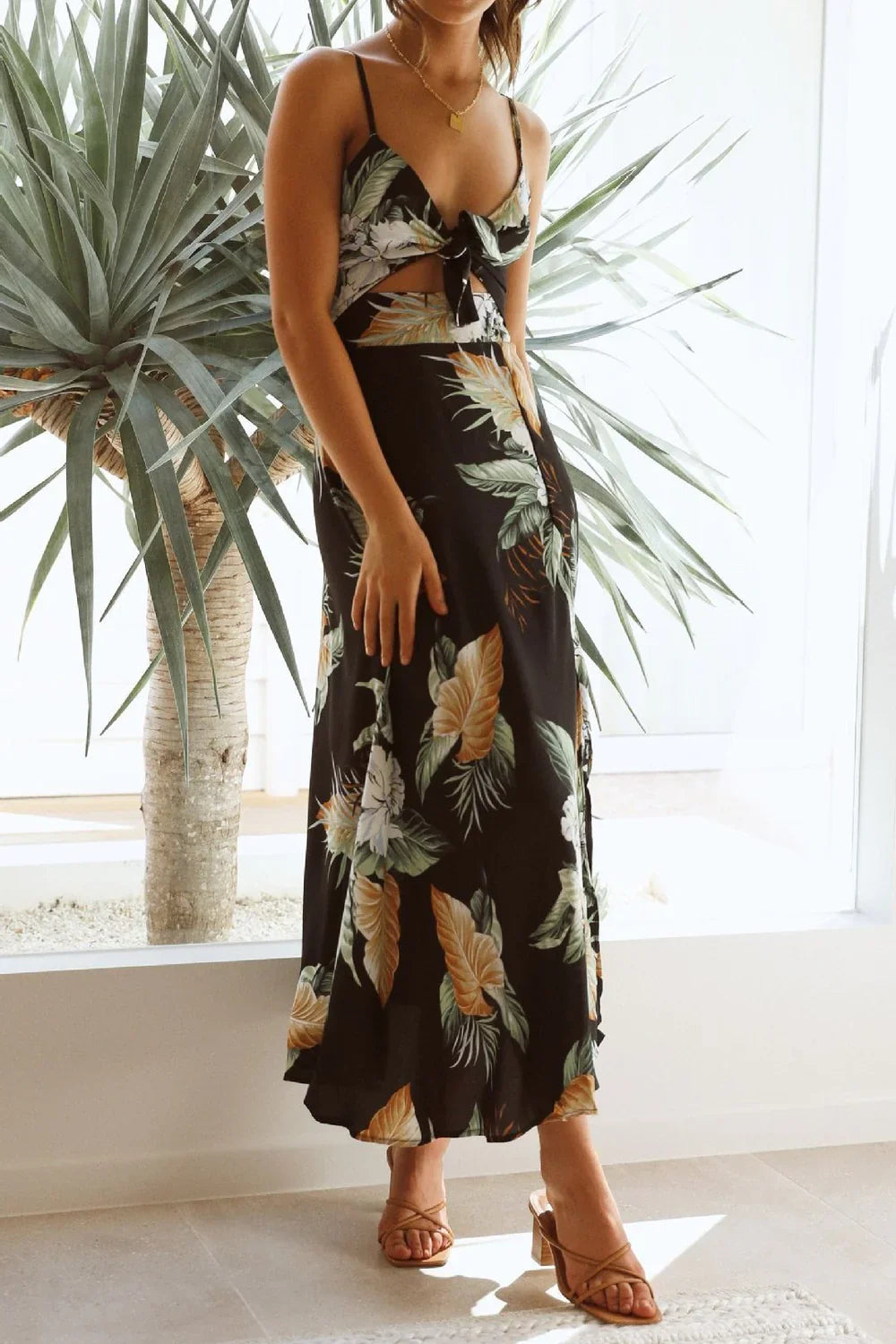 Lillian - Robe longue imprimée sans manches pour femme