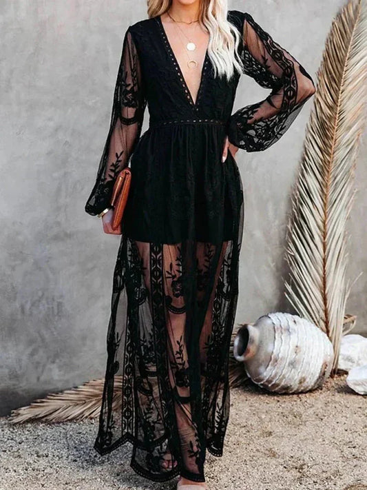 Suzanne - Robe longue élégante et fluide en dentelle boho pour femmes