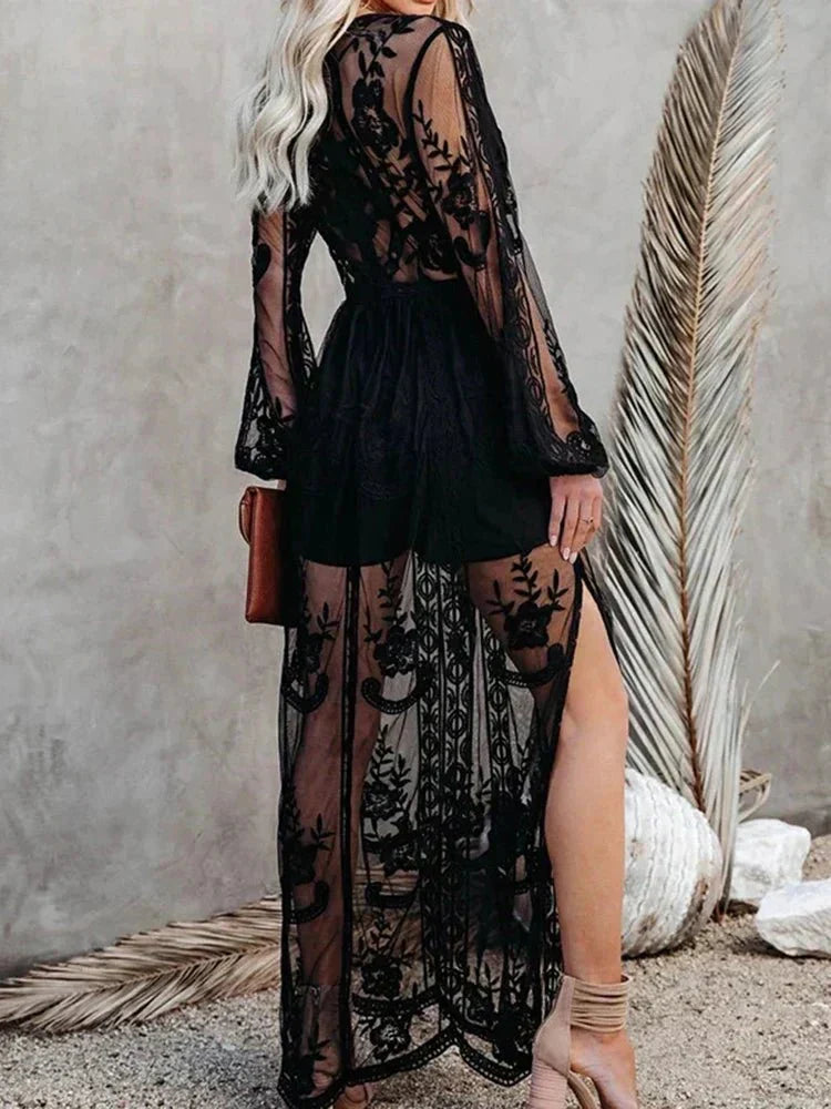 Suzanne - Robe longue élégante et fluide en dentelle boho pour femmes