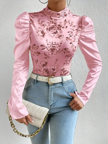 Rosie - Élégante blouse florale à col montant et manches longues