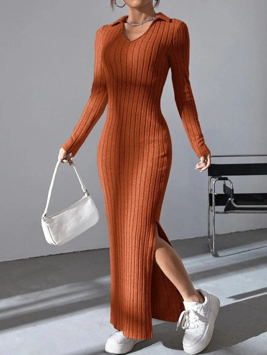 Angela - Robe en tricot à manches longues et coupe ajustée pour femme